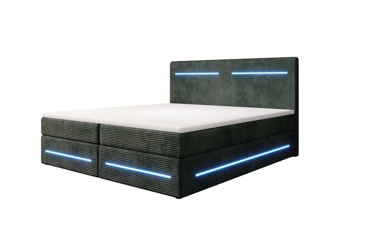 Boxspringová posteľ Lara so skladovacím priestorom a LED v kordovom prevedení