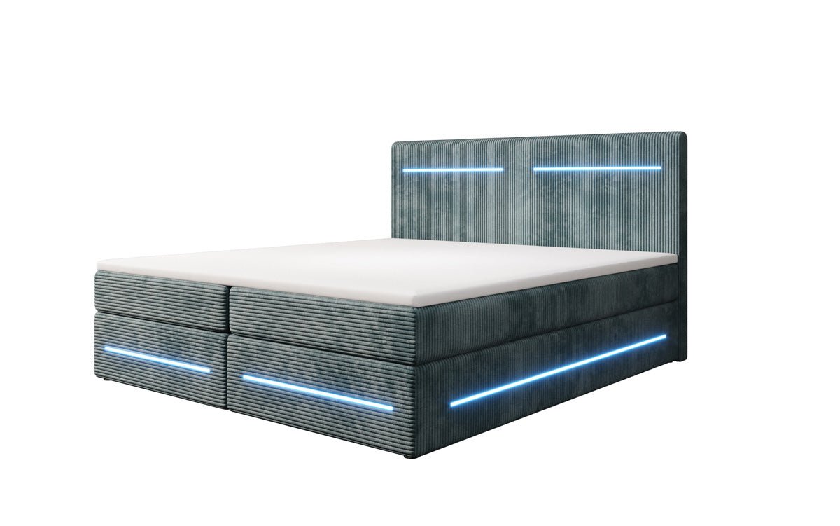 Boxspringová posteľ Lara so skladovacím priestorom a LED v kordovom prevedení