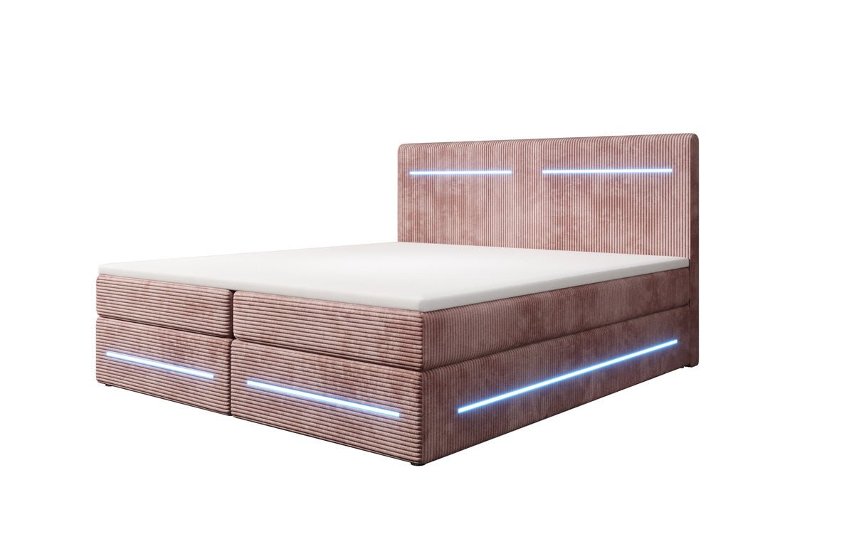 Boxspringová posteľ Lara so skladovacím priestorom a LED v kordovom prevedení