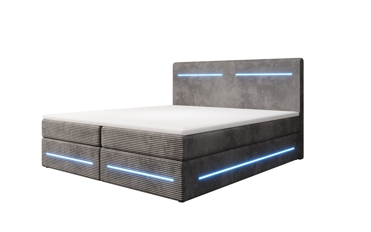 Boxspringová posteľ Lara so skladovacím priestorom a LED v kordovom prevedení