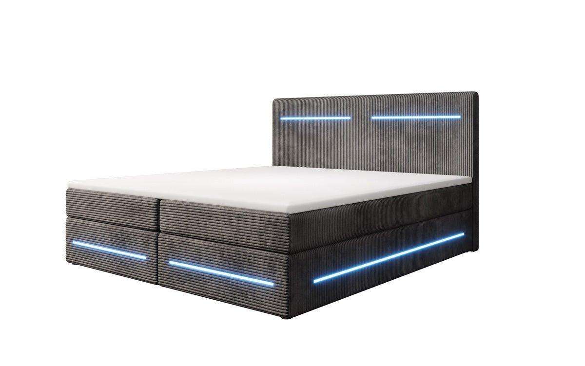 Boxspringová posteľ Lara so skladovacím priestorom a LED v kordovom prevedení