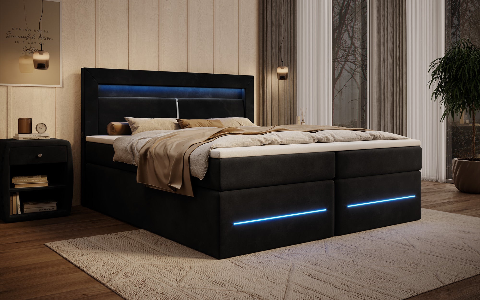 Boxspringová posteľ Minera s LED, USB a úložným priestorom
