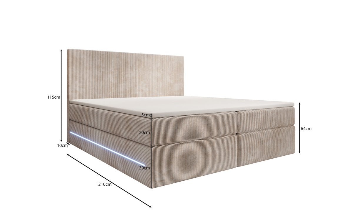 Boxspringbett Voyage s LED osvetlením a úložným priestorom v kordovom prevedení