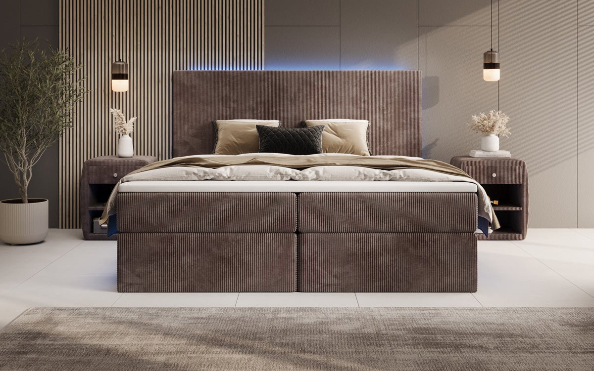 Boxspringbett Voyage s LED osvetlením a úložným priestorom v kordovom prevedení