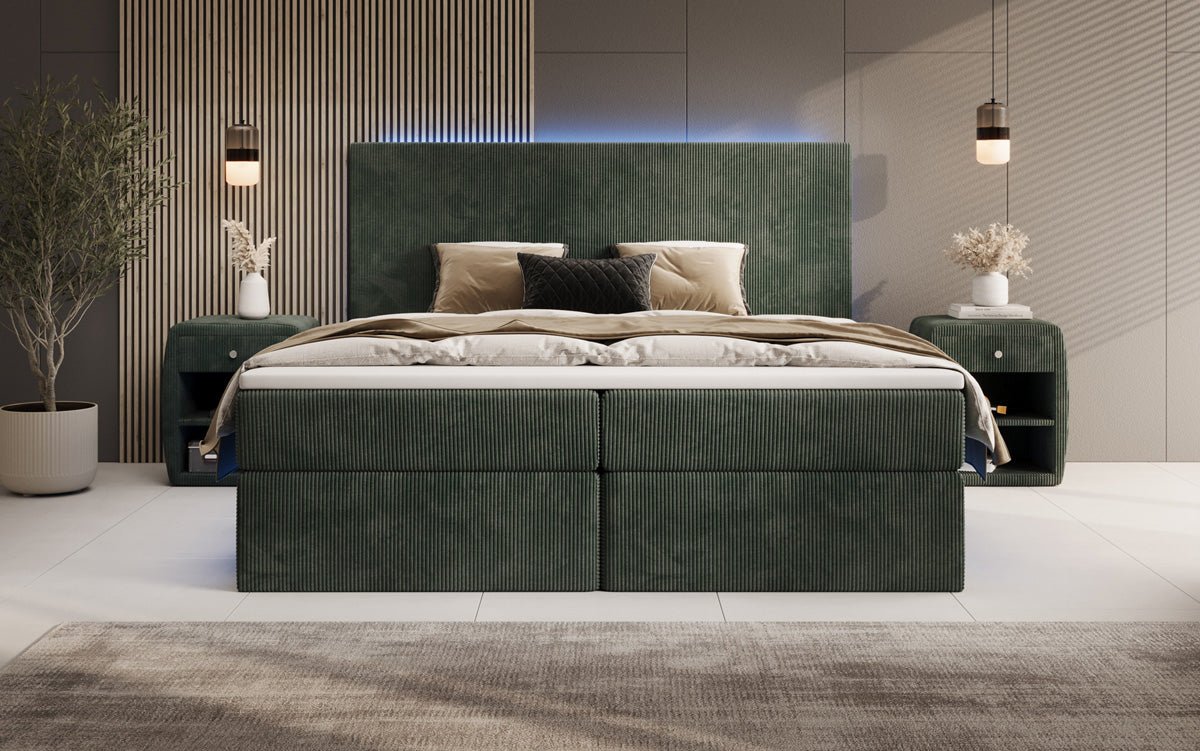 Boxspringbett Voyage s LED osvetlením a úložným priestorom v kordovom prevedení