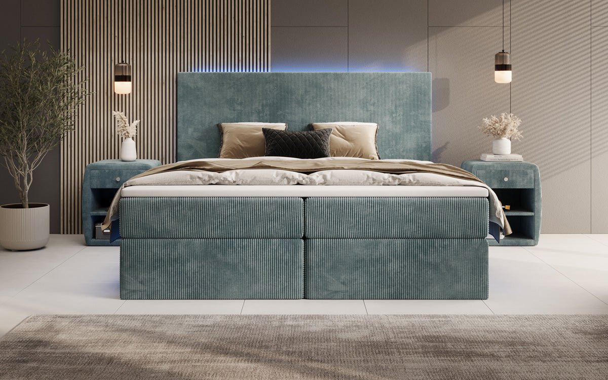 Boxspringbett Voyage s LED osvetlením a úložným priestorom v kordovom prevedení