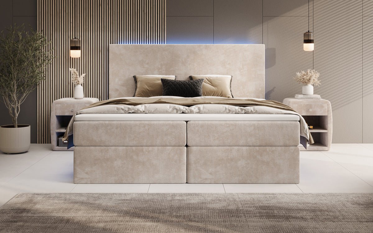 Boxspringbett Voyage s LED osvetlením a úložným priestorom v kordovom prevedení