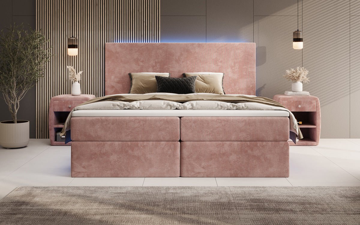Boxspringbett Voyage s LED osvetlením a úložným priestorom v kordovom prevedení