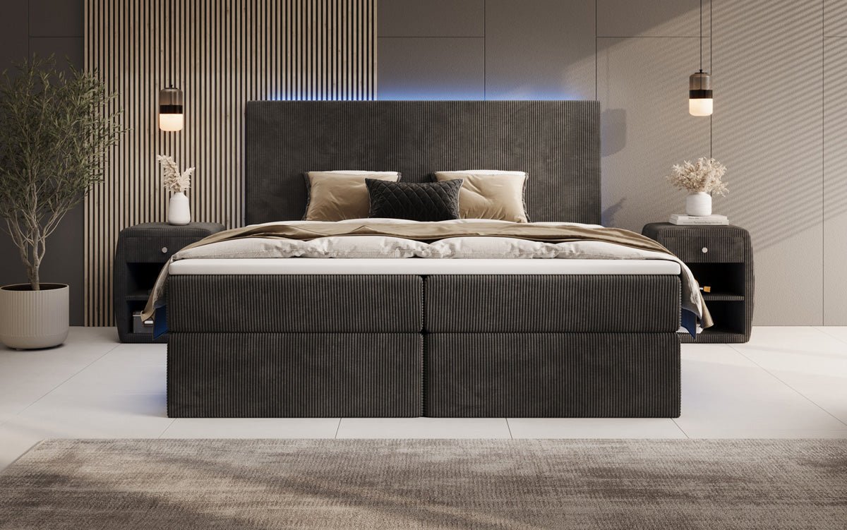 Boxspringbett Voyage s LED osvetlením a úložným priestorom v kordovom prevedení