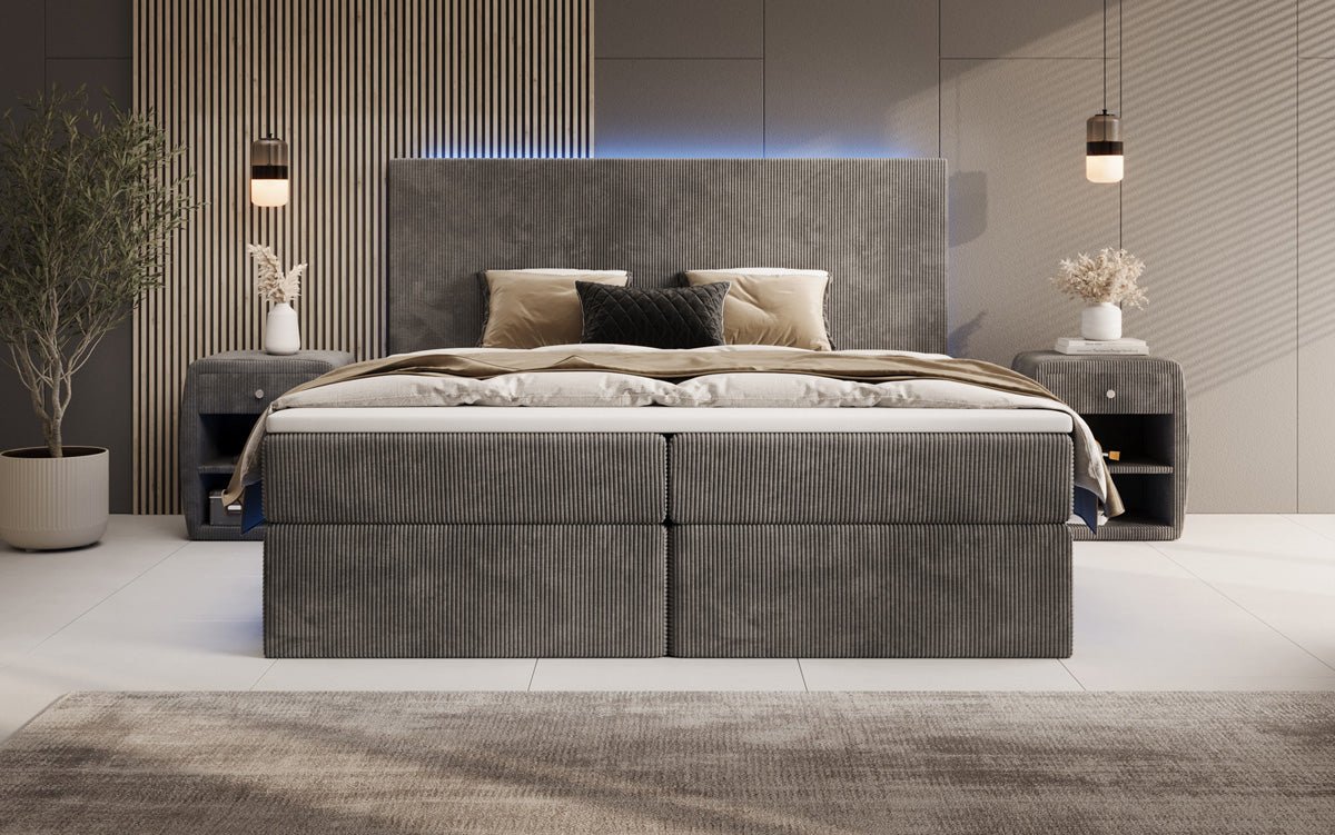 Boxspringbett Voyage s LED osvetlením a úložným priestorom v kordovom prevedení