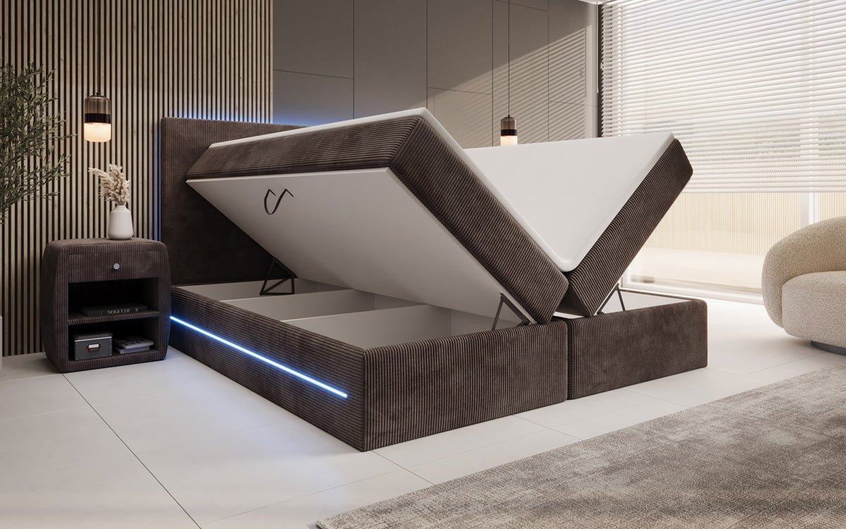 Boxspringbett Voyage s LED osvetlením a úložným priestorom v kordovom prevedení