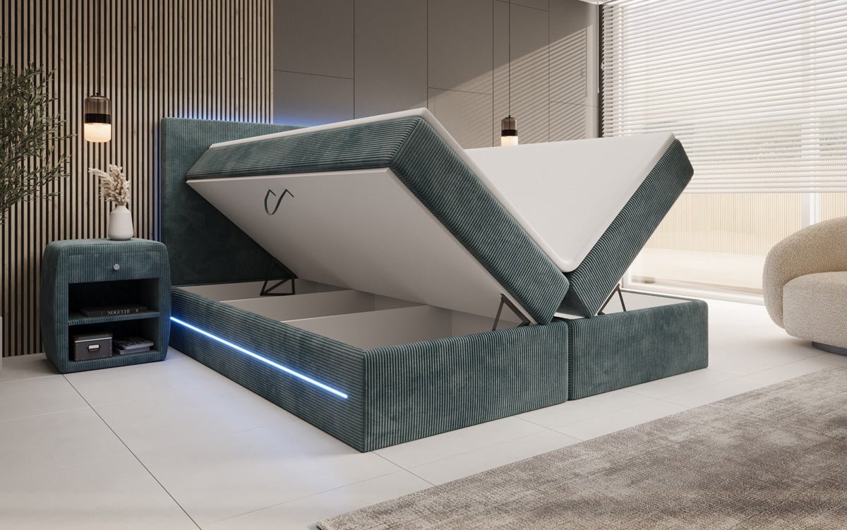 Boxspringbett Voyage s LED osvetlením a úložným priestorom v kordovom prevedení