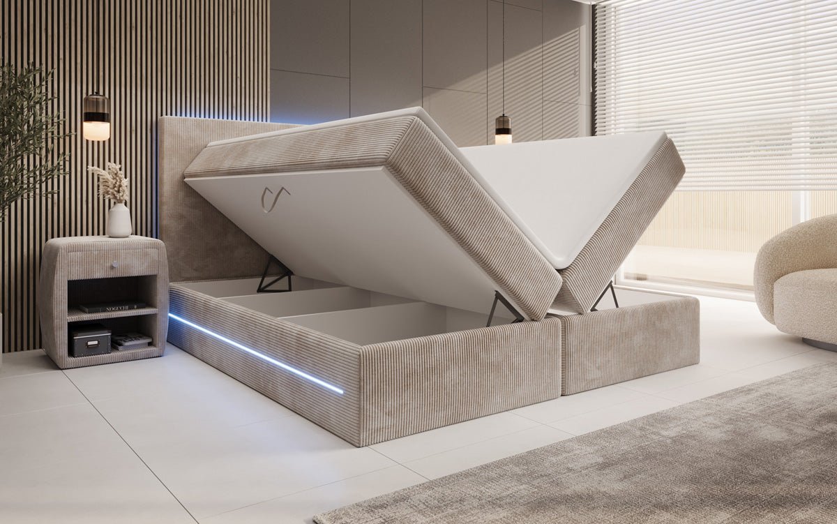 Boxspringbett Voyage s LED osvetlením a úložným priestorom v kordovom prevedení
