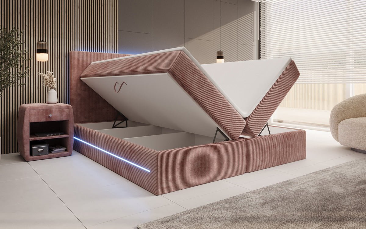 Boxspringbett Voyage s LED osvetlením a úložným priestorom v kordovom prevedení
