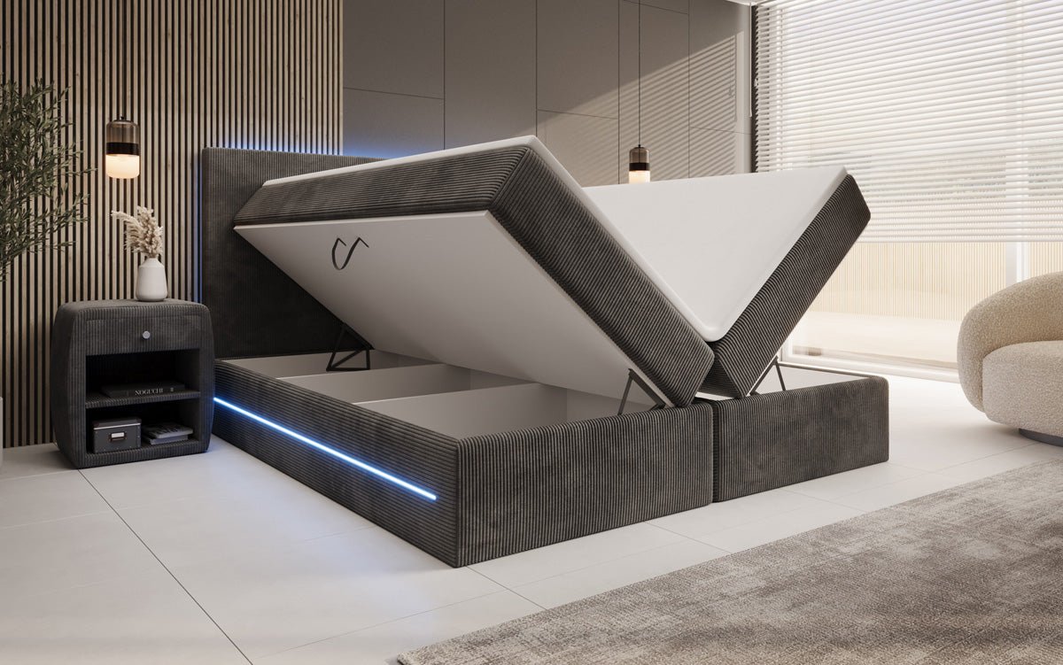Boxspringbett Voyage s LED osvetlením a úložným priestorom v kordovom prevedení