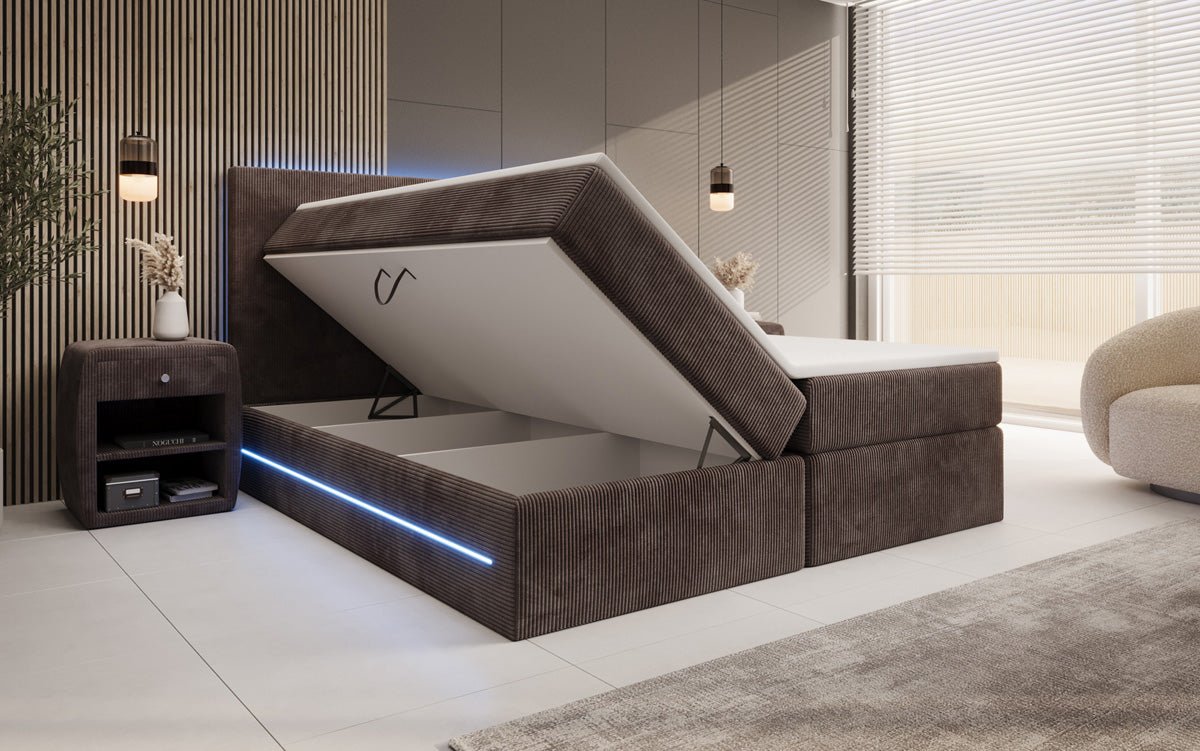 Boxspringbett Voyage s LED osvetlením a úložným priestorom v kordovom prevedení