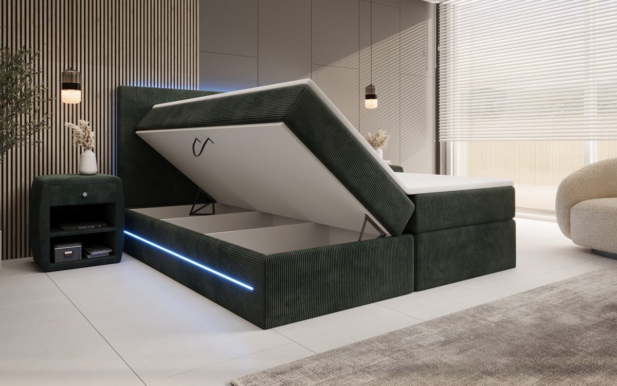 Boxspringbett Voyage s LED osvetlením a úložným priestorom v kordovom prevedení