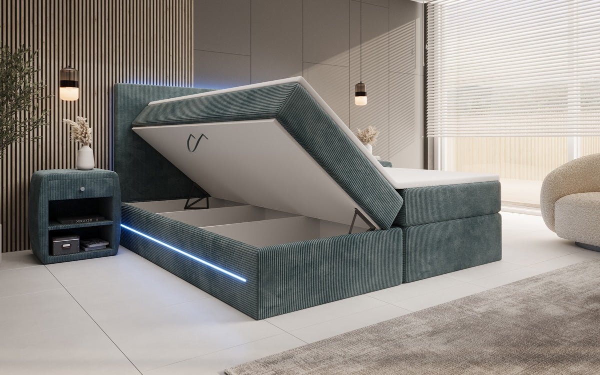 Boxspringbett Voyage s LED osvetlením a úložným priestorom v kordovom prevedení