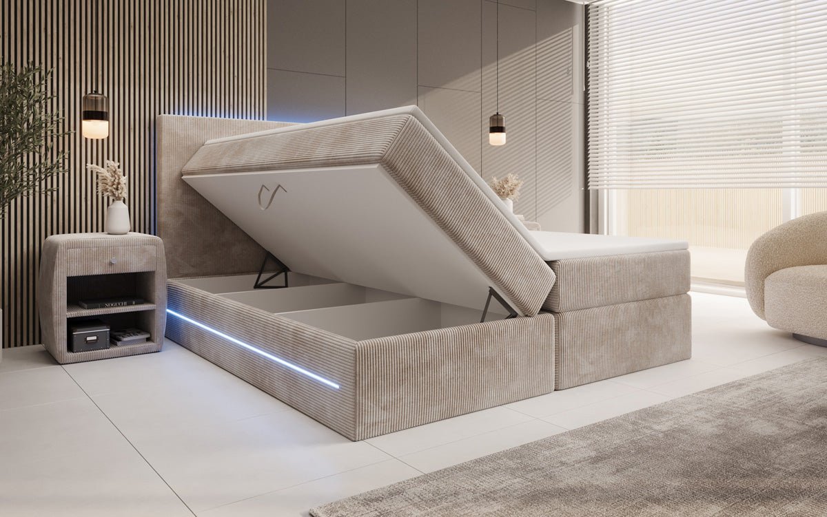 Boxspringbett Voyage s LED osvetlením a úložným priestorom v kordovom prevedení