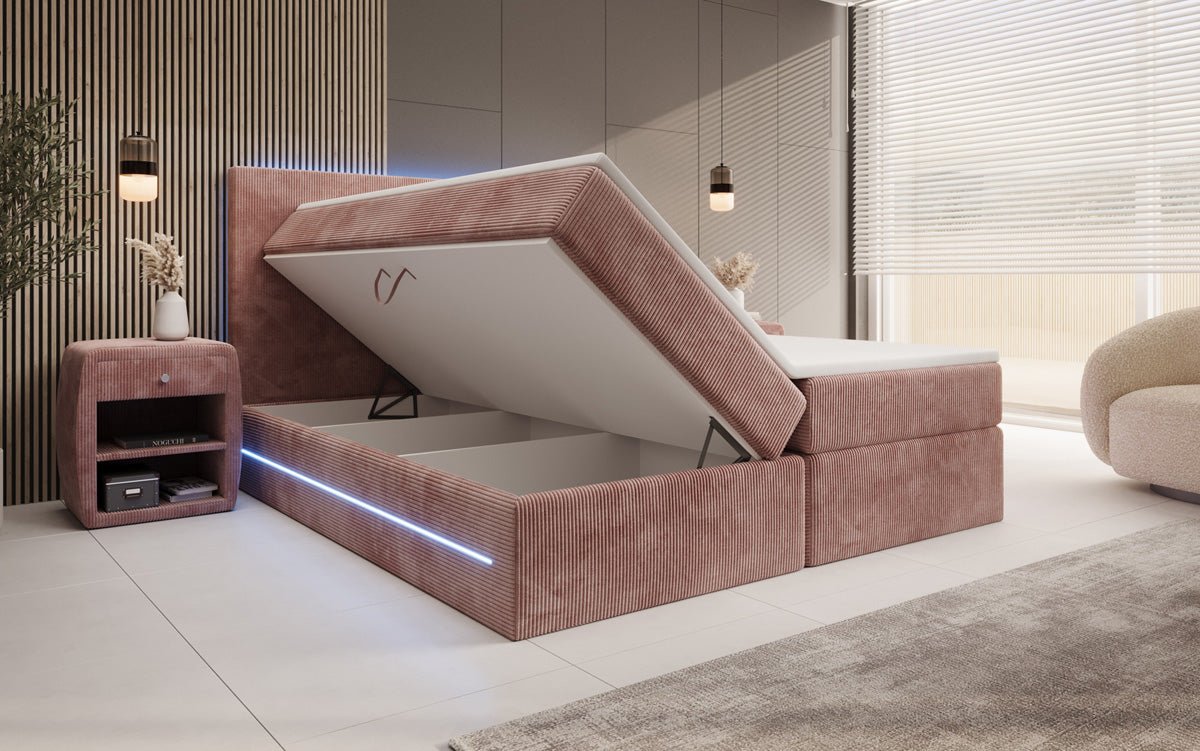 Boxspringbett Voyage s LED osvetlením a úložným priestorom v kordovom prevedení