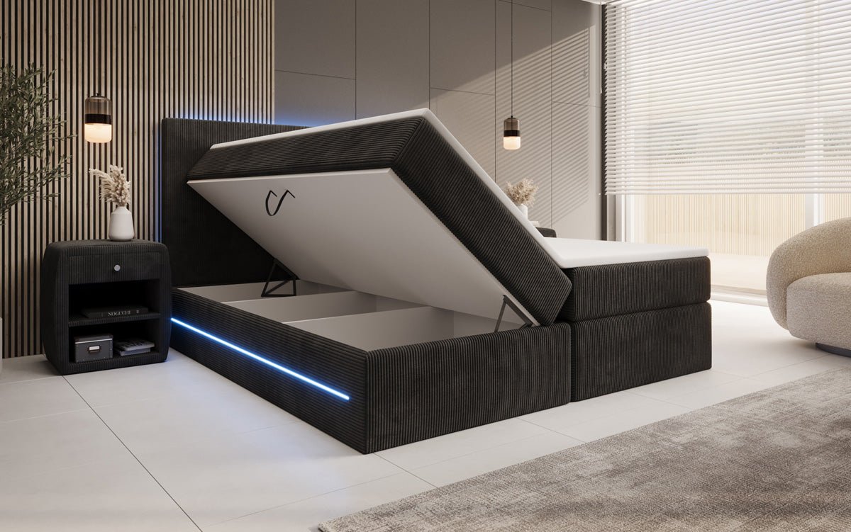 Boxspringbett Voyage s LED osvetlením a úložným priestorom v kordovom prevedení