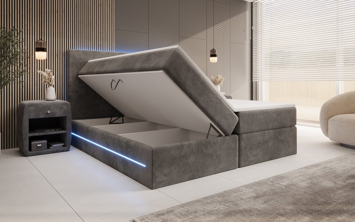 Boxspringbett Voyage s LED osvetlením a úložným priestorom v kordovom prevedení