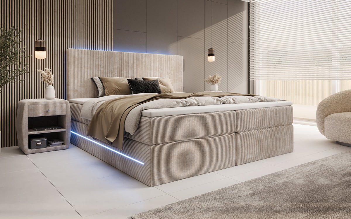 Boxspringbett Voyage s LED osvetlením a úložným priestorom v kordovom prevedení