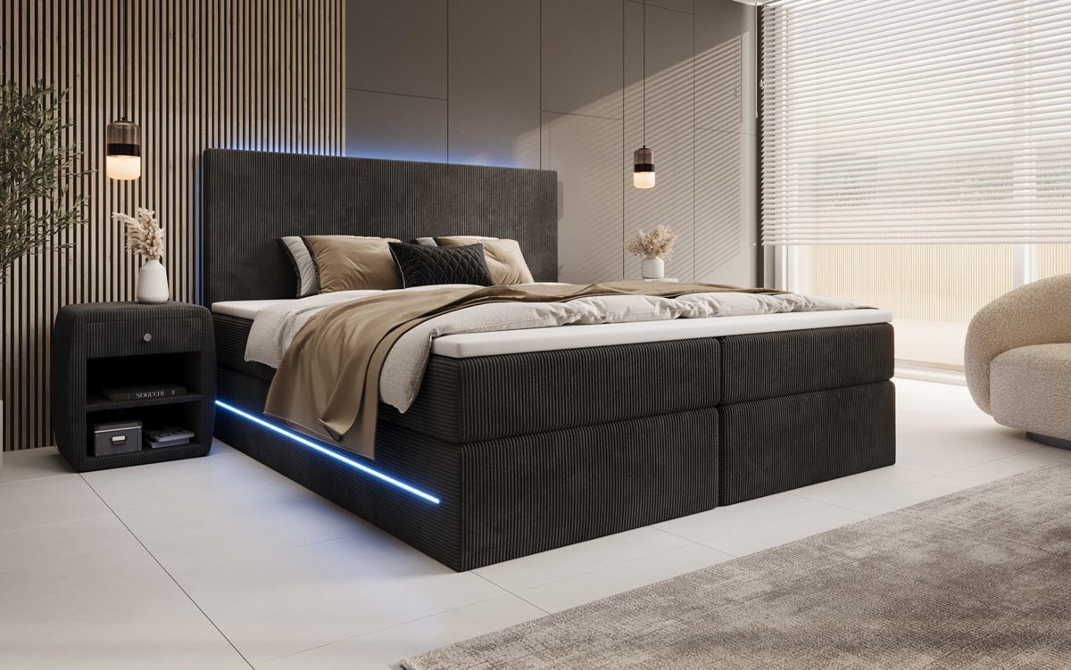 Boxspringbett Voyage s LED osvetlením a úložným priestorom v kordovom prevedení