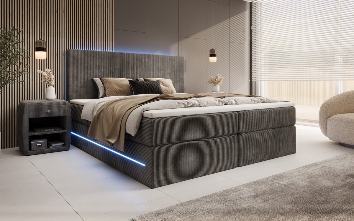 Boxspringbett Voyage s LED osvetlením a úložným priestorom v kordovom prevedení