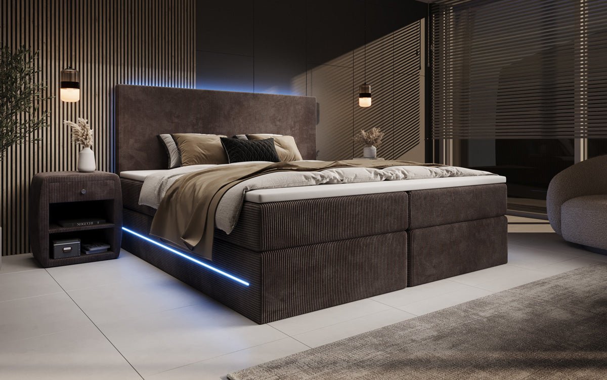 Boxspringbett Voyage s LED osvetlením a úložným priestorom v kordovom prevedení
