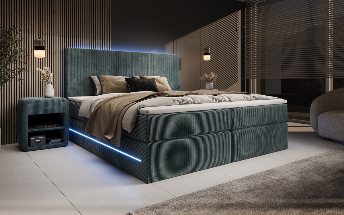 Boxspringbett Voyage s LED osvetlením a úložným priestorom v kordovom prevedení
