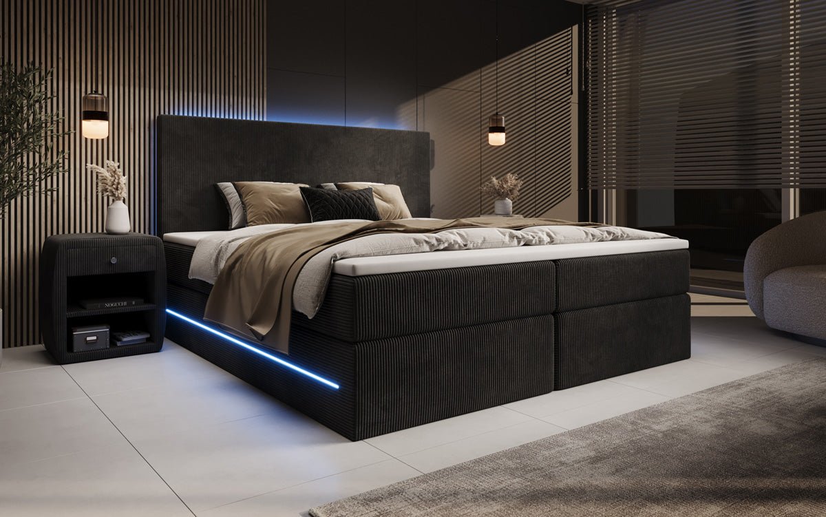Boxspringbett Voyage s LED osvetlením a úložným priestorom v kordovom prevedení