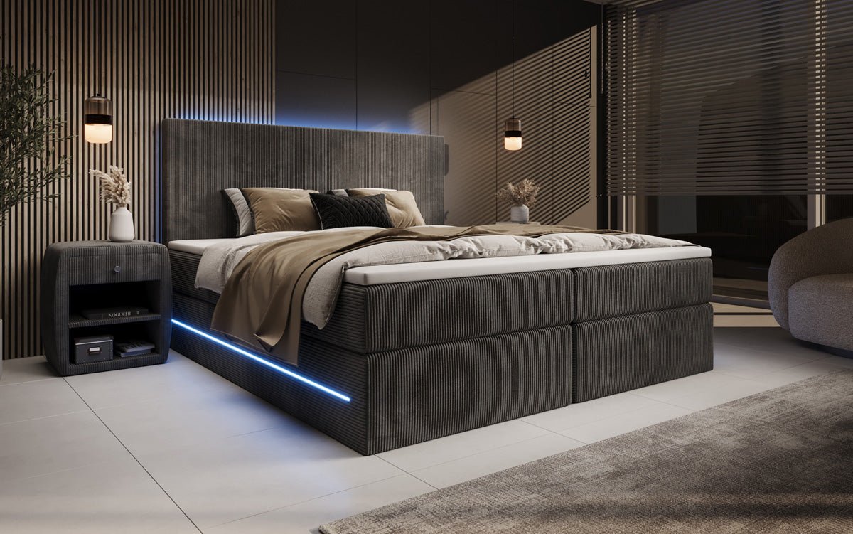 Boxspringbett Voyage s LED osvetlením a úložným priestorom v kordovom prevedení
