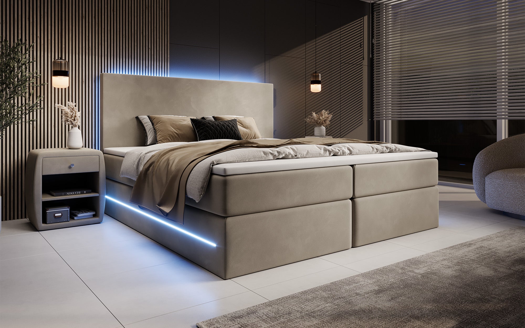 Boxspringbett Voyage mit LED u. Stauraum