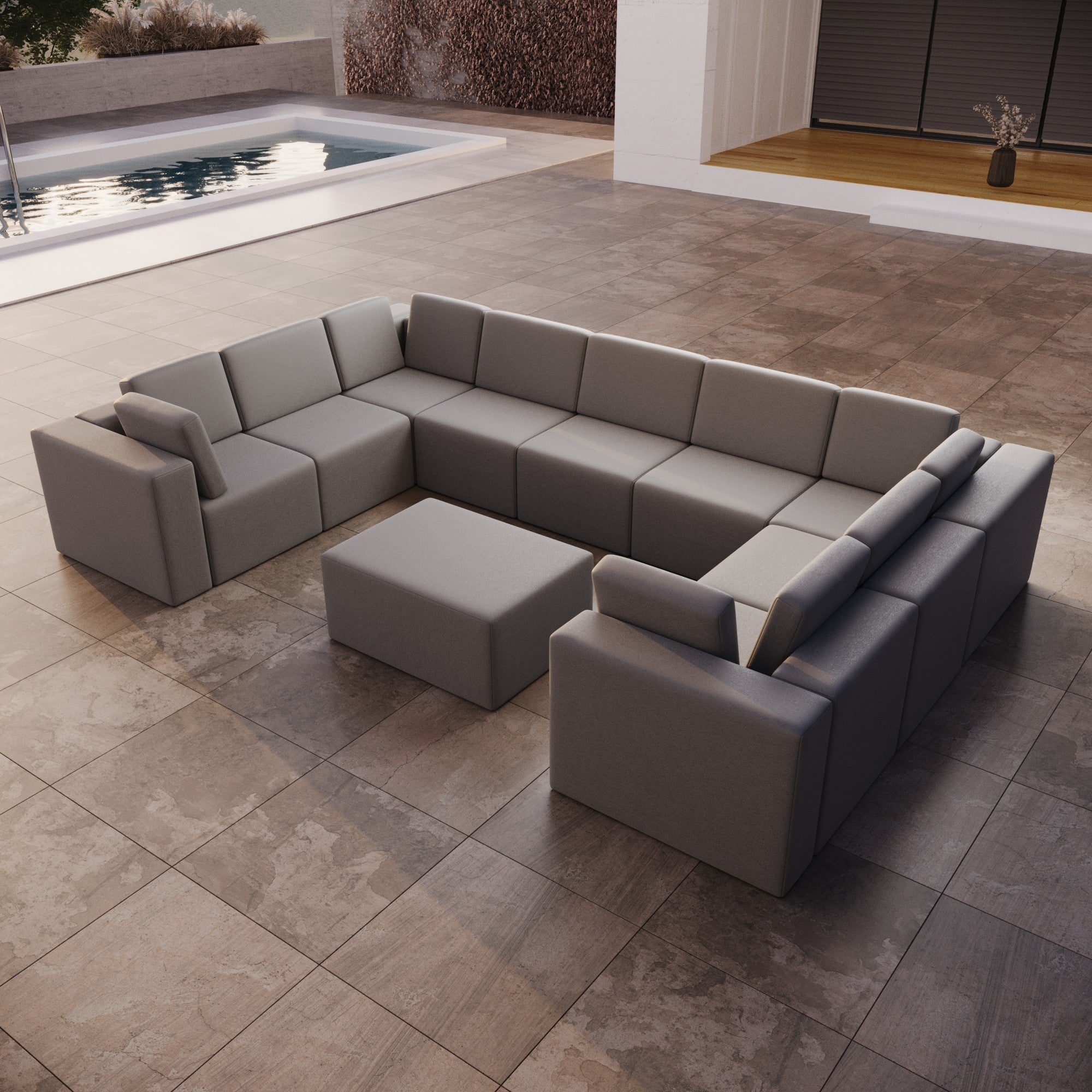 Modulares Gartensofa Eden U closed mit Beistellhocker