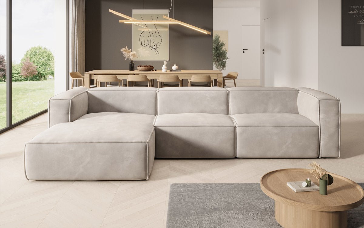 Dizajnová pohovka Comfy L v zamatovom prevedení