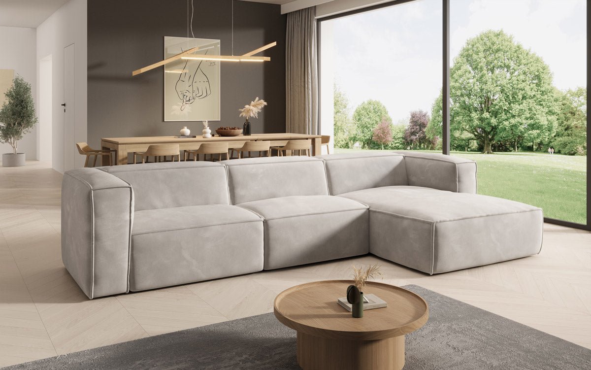 Dizajnová pohovka Comfy L v zamatovom prevedení