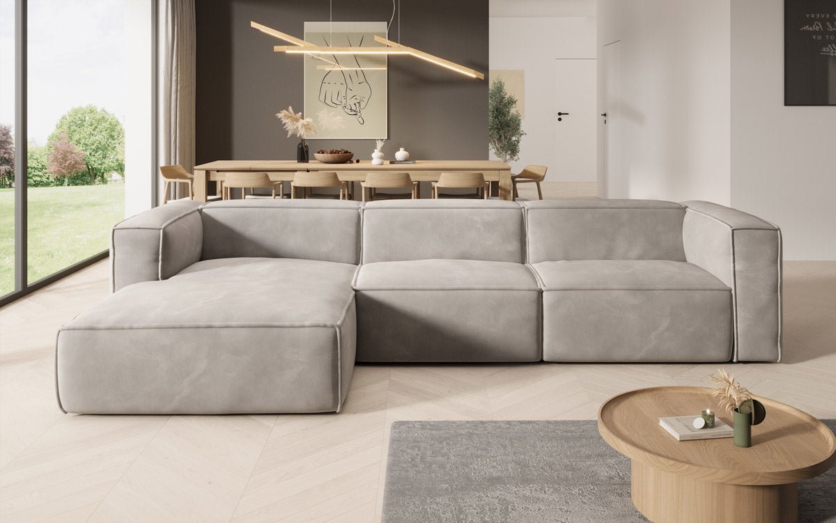 Dizajnová pohovka Comfy L v zamatovom prevedení