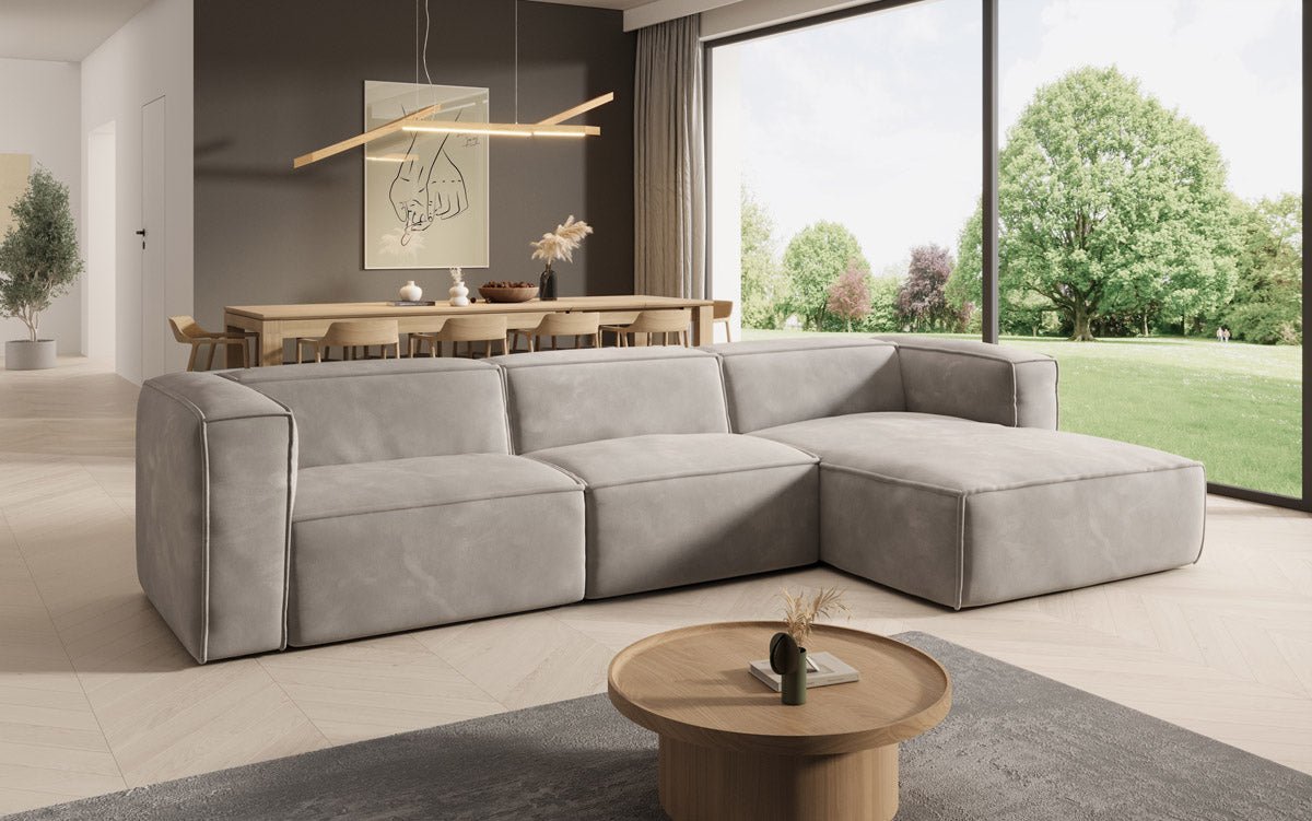 Dizajnová pohovka Comfy L v zamatovom prevedení