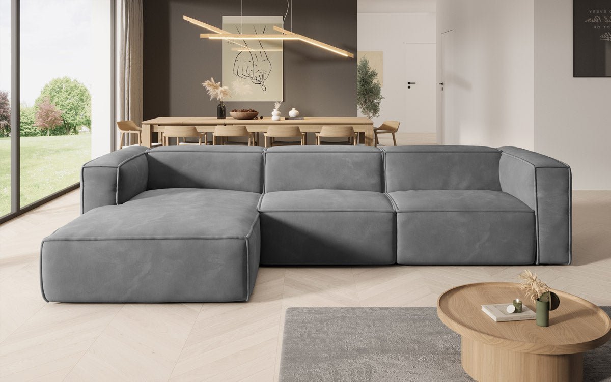 Dizajnová pohovka Comfy L v zamatovom prevedení