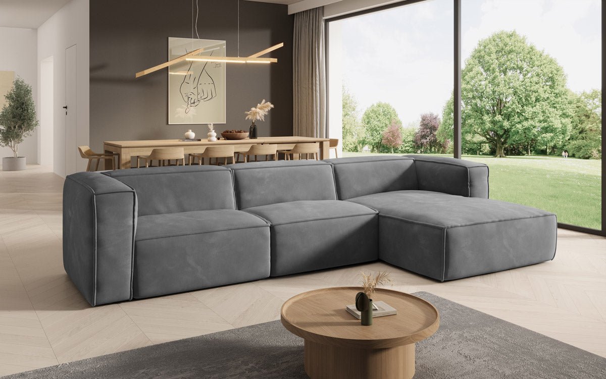 Dizajnová pohovka Comfy L v zamatovom prevedení