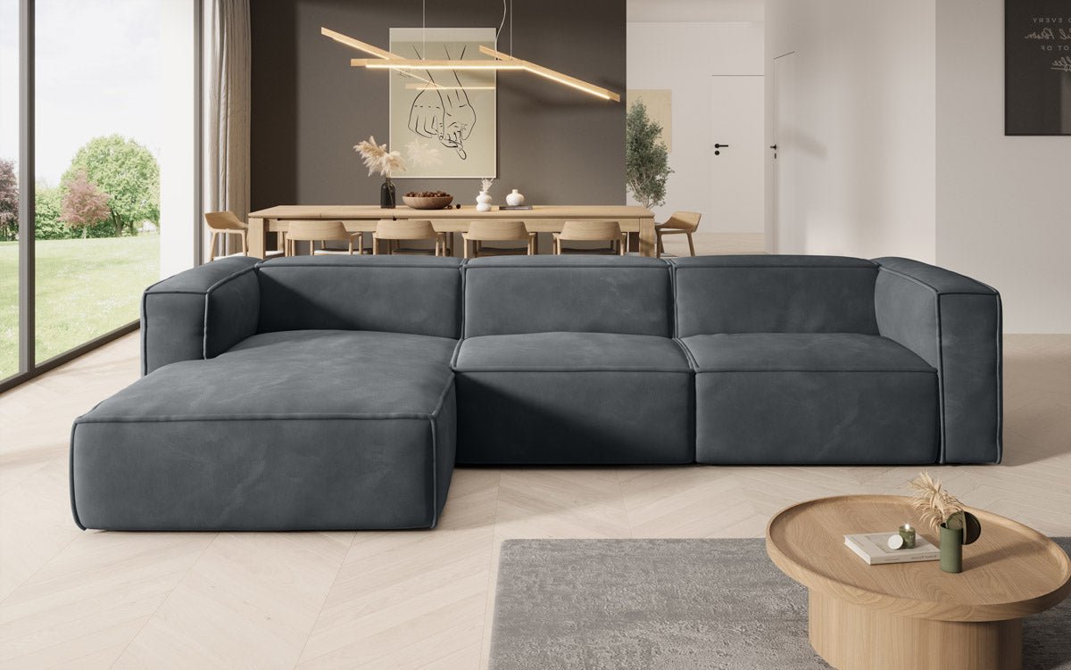 Dizajnová pohovka Comfy L v zamatovom prevedení