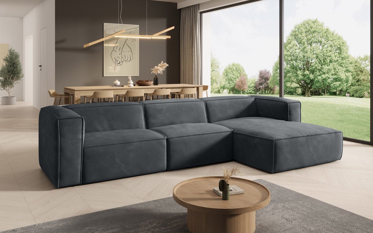 Dizajnová pohovka Comfy L v zamatovom prevedení