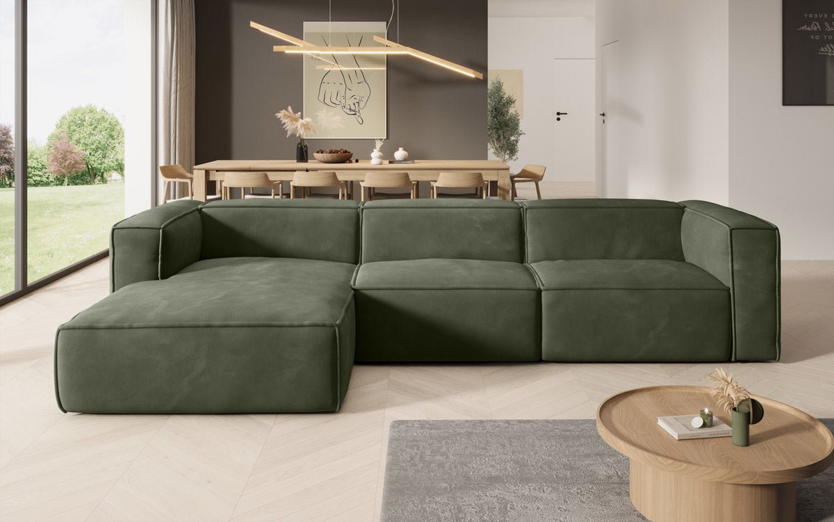 Dizajnová pohovka Comfy L v zamatovom prevedení