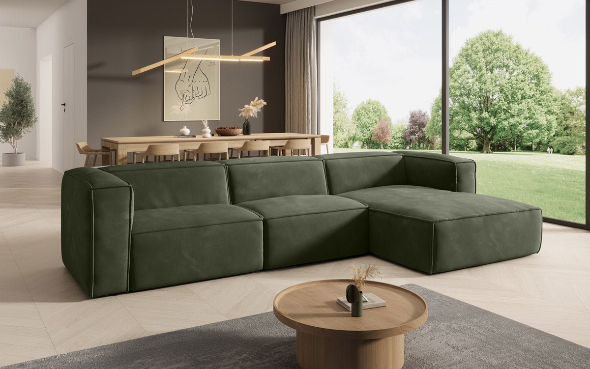 Dizajnová pohovka Comfy L v zamatovom prevedení