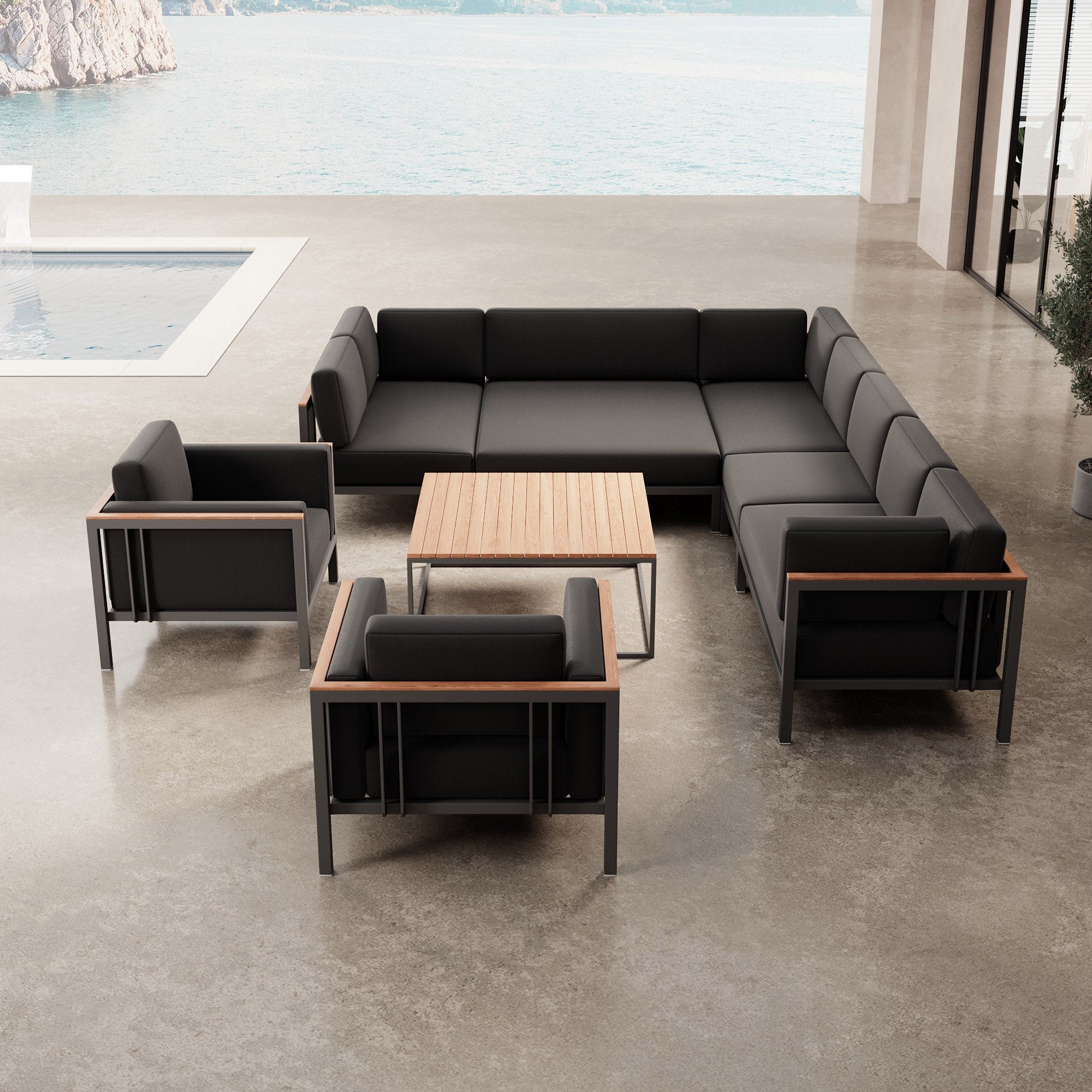 Euphoria – Ecklounge & 2 Loungesessel mit Tisch aus Aluminium | Aevora™ Kollektion