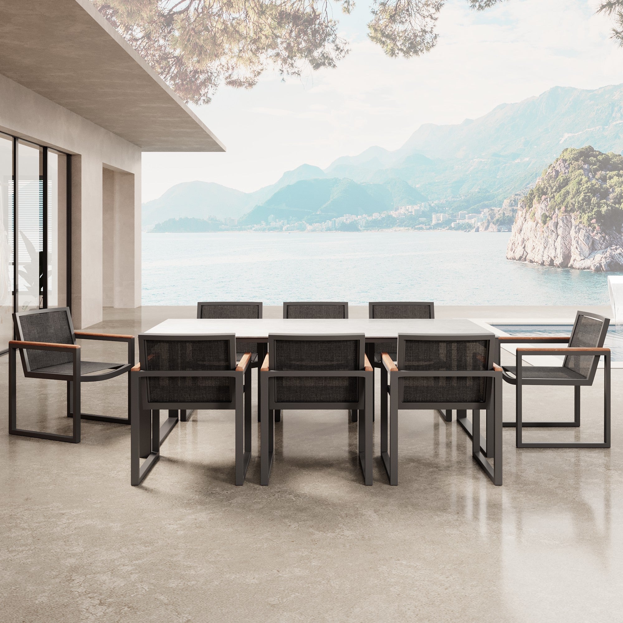 Vayla Dining – Esstisch-Set mit 8 Sesseln & Tisch in Betonoptik | Aevora™ Kollektion
