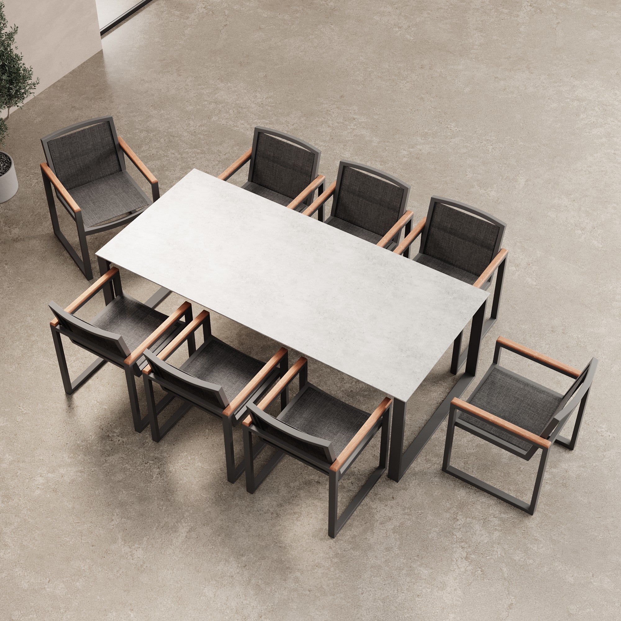 Vayla Dining – Esstisch-Set mit 8 Sesseln & Tisch in Betonoptik | Aevora™ Kollektion