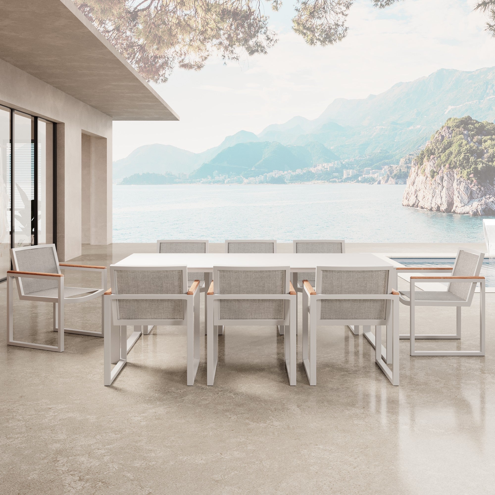 Vayla Dining – Esstisch-Set mit 8 Sesseln & Tisch in Betonoptik | Aevora™ Kollektion
