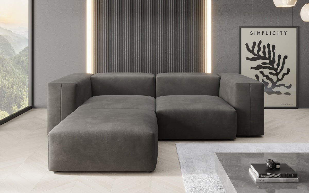 Dizajnérska pohovka L Snug Mini v zamatovom prevedení